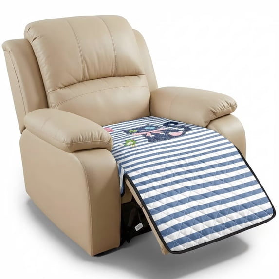 ZIATUBLES Quilted Recliner Chair Cover, Polyester Pet Friendly Seat Cushion Protector, Non-Slip Washable Furniture Slipcover for Dogs Cats, Cat Bird Stripe Print Living Room Decor