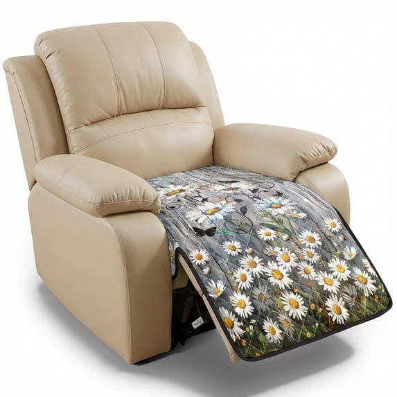 ZIATUBLES Quilted Recliner Chair Cover, Polyester Pet Friendly Seat Cushion Protector, Non-Slip Washable Furniture Slipcover for Dogs Cats, Daisy Butterfly Wood Grain Print