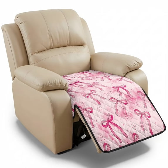 ZIATUBLES Recliner Chair Covers, Pets Friendly Reclining Couch Slipcovers Washable Anti-Slip Furniture Protector for Living Room, 38.58 x 24.40 Inches, Pink Bow Print