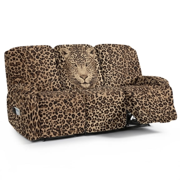 ZIATUBLES Recliner Chair Covers, Printed 3-Seater Stretch Reclining Sofa Cover Set of 8, Soft Fitted Furniture Protector Covers for Pet Kid Easy Care Washable Decor Accessories, Leopard Print