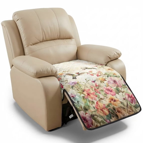 ZIATUBLES Recliner Chair Covers, Reclining Couch Slipcovers Seat Cushion, Anti-Slip Sofa Cover for Dogs Pets, Washable Furniture Protector, 38.58 x 24.40 Inches, Hummingbird Floral Print