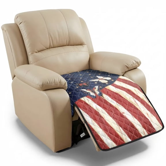 ZIATUBLES Recliner Chair Covers, Reclining Couch Slipcovers Seat Cushion, Anti-Slip Sofa Cover for Dogs Pets, Washable Furniture Protector, 38.58 x 24.40 Inches, American Flag Butterfly Print