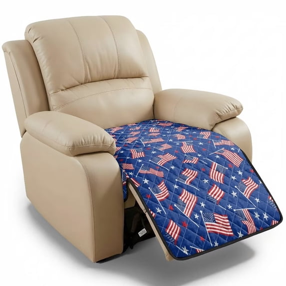 ZIATUBLES Recliner Chair Covers, Reclining Couch Slipcovers Seat Cushion, Anti-Slip Sofa Cover for Dogs Pets, Washable Furniture Protector, 38.58 x 24.40 Inches, Blue American Flag Stick Print