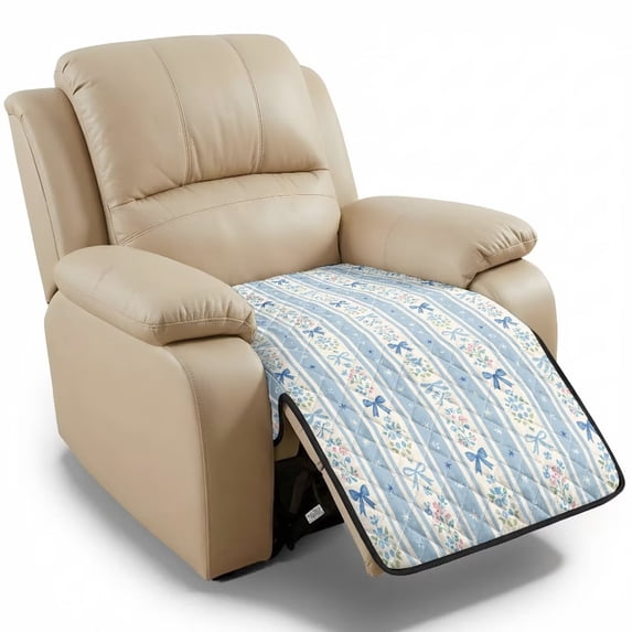 ZIATUBLES Recliner Chair Slipcover, Quilted Recliner Sofa Cover Counch Furniture Protector for Prts Dogs, Washable Foldable Living Room Decor Accessory, Blue Bow Floral Stripe Print