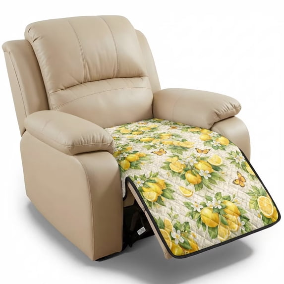 ZIATUBLES Recliner Chair Slipcover, Quilted Recliner Sofa Cover Counch Furniture Protector for Prts Dogs, Washable Foldable Living Room Decor Accessory, Lemon Butterfly Floral Print
