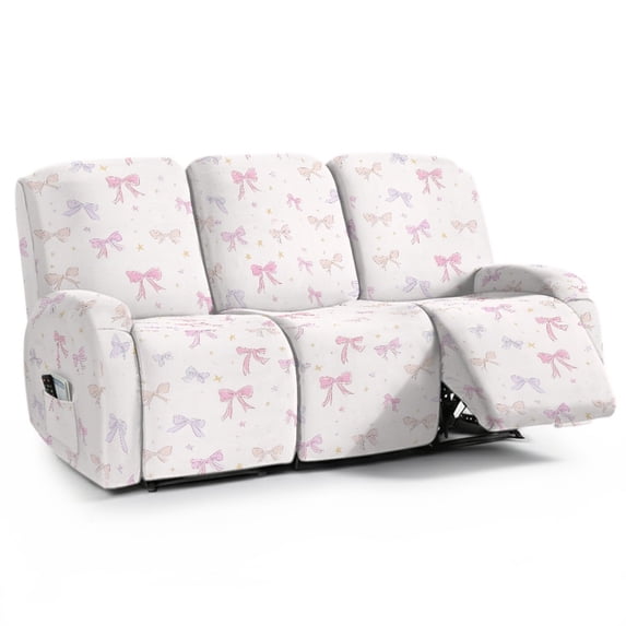 ZIATUBLES Recliner Cover for 3 Cushion Reclining Sofa, Stretch Recliner Couch Covers with Storage Pockets Set of 8, Soft Washable Furniture Protector for Pets, Bow Star