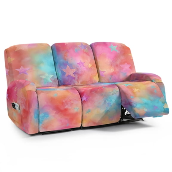 ZIATUBLES Recliner Sofa Covers 8 PCS Reclining Couch Slipcovers 3 Cushion Stretch Recliner Slipcover Soft Fitted Furniture Protector Home Decor Accessories, Star Gradient Watercolor