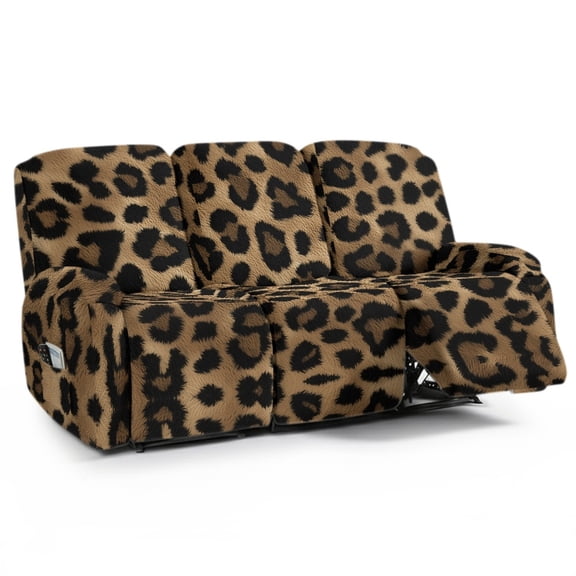 ZIATUBLES Recliner Sofa Covers 8 PCS Reclining Couch Slipcovers 3 Cushion Stretch Recliner Slipcover Soft Fitted Furniture Protector with Pockets Washable Home Decor Accessories, Leopard Print
