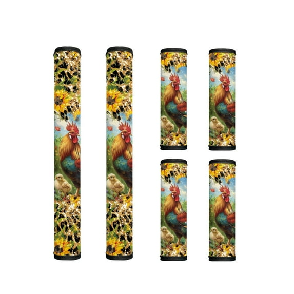 ZIATUBLES Refrigerator Door Handle Covers Set of 6 Anti-static Neoprene Kitchen Appliance Decor Replacement Sturdy Handle Covers Fit Fridge Microwave Oven, Rooster Chicken Sunflower Leopard Print