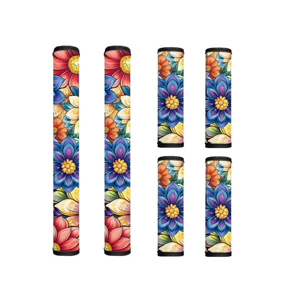 ZIATUBLES Refrigerator Door Handle Covers Set of 6 Neoprene Protective Kitchen Appliance Decor Replacement Washable Handle Covers Fit Fridge Microwave Oven, Boho Mandala Flower