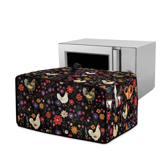 ZIATUBLES Rooster Chicken Floral Print Toaster Oven Cover Stain Resistant Appliance Protector with Top Handle Decorative Accessories for Modern Kitchen, Fits 18.5" x 14.5" x 9"