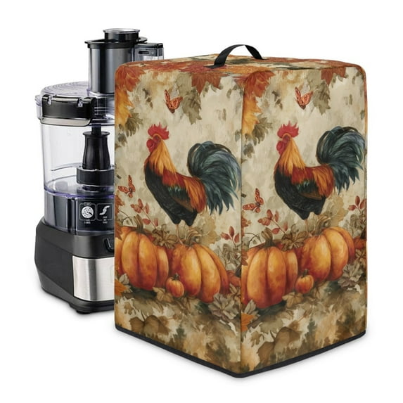 ZIATUBLES Rooster Pumpkin Maple Leaf Print Dust Cover for Juicer Machine Stain Resistant Canvas Dustproof Protective Autumn Juice Extractor Cover Case Fits Blender, 8 "W x 8 "D x 17 "H