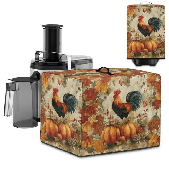 ZIATUBLES Rooster Pumpkin Maple Leaf Print Dust Cover for Juicer Machine Stain Resistant Canvas Dustproof Protective Autumn Juice Extractor Cover Case Fits Blender, 17 "W x 11 "D x 15 "H