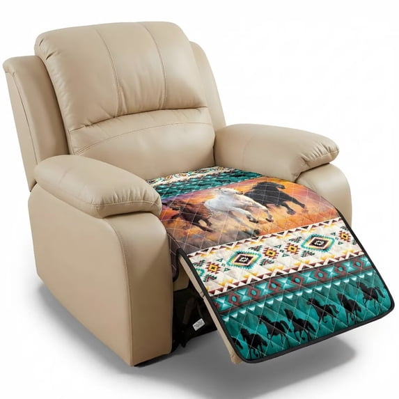 ZIATUBLES Running Horse Tribal Sunset Print Recliner Chair Cover, Quilted Polyester Anti-Slip Furniture Protector, Washable Pets Friendly Recliner Couch Slipcover for Living Room