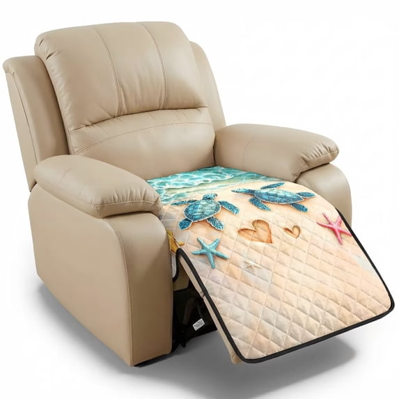 ZIATUBLES Sea Turtles Beach Print Recliner Chair Cover, Quilted Polyester Anti-Slip Furniture Protector, Pets Friendly Recliner Couch Slipcover Washable Living Room Home Decor Accessory