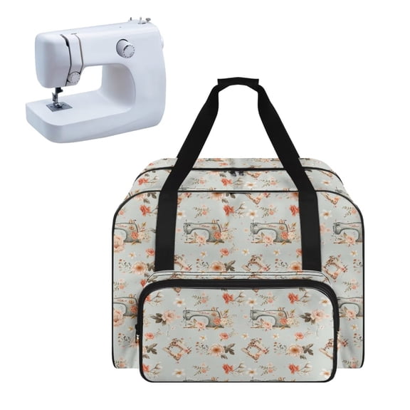 ZIATUBLES Sewing Machine Bag Versatile Sewing Machine Dust Storage Bag Universal Portable Travel Tote Case Large Capacity Carrying Bag with Handle and Soft Cushion, Sewing Machine Floral