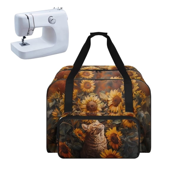 ZIATUBLES Sewing Machine Carrying Case Portable Travel Tote Bag Versatile Sewing Machine Dust Bag Universal Storage Bag for Most Standard Size Machine, Cat Sunflower