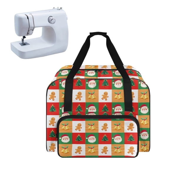ZIATUBLES Sewing Machine Dust Bag Portable Sewing Accessories Organizer Bag Universal Tote Bag Portable Sewing Machine Dust Case, Santa Claus Gingerbread Man Christmas Bell