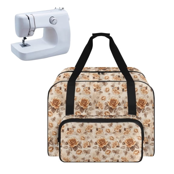 ZIATUBLES Sewing Machine Dust Bag Portable Travel Tote Bag Large Capacity Sewing Machine Storage Case Universal Versatile Organizer Bag with Handle and Soft Cushion, Retro Rose