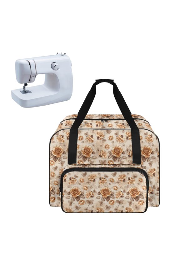 Sewing Machine Dust Bag Portable Travel Tote Bag Large Capacity Sewing Machine Storage Case Universal Versatile Organizer Bag with Handle and Soft Cushion, Retro Rose