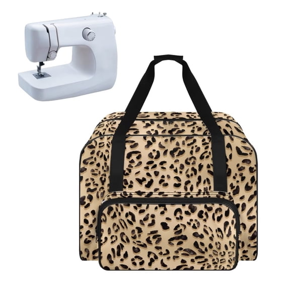 ZIATUBLES Sewing Machine Dust Case Universal Sewing Machine Organizer Bag Large Capacity Storage Bag Versatile Travel Tote Bag with Handle and Soft Cushion, Leopard Print