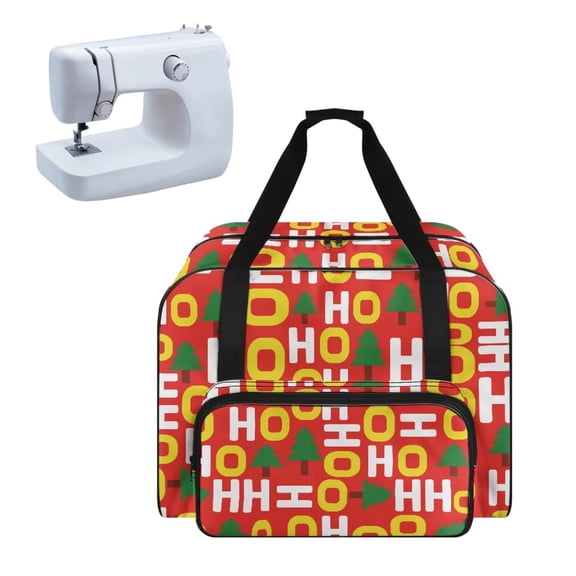 ZIATUBLES Sewing Machine Storage Case Universal Sewing Machine Organizer Bag Large Capacity Travel Tote Bag Versatile Dust Bag with Handle and Soft Cushion, Ho Christmas Tree Red