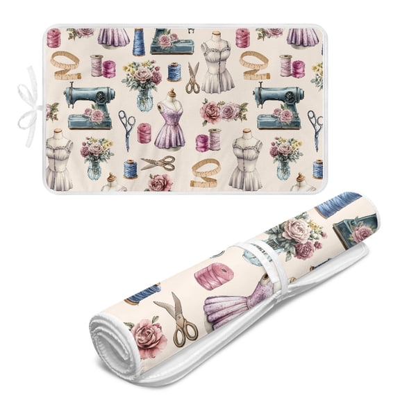 ZIATUBLES Sewing Machine Tool Dresses Print Ironing Pad Blanket Portable Travel Ironing Board Alternative Cover, Heat Resistant Foldable Ironing Mat Fits Small Space, 31.5" x 19.6"