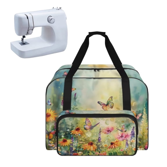 ZIATUBLES Sewing Machine Tote Bag Multifunctional Storage Bag Universal Sewing Machine Tote Case with Front Storage Pocket Portable Sewing Machine Carrying Bag, Butterfly Floral