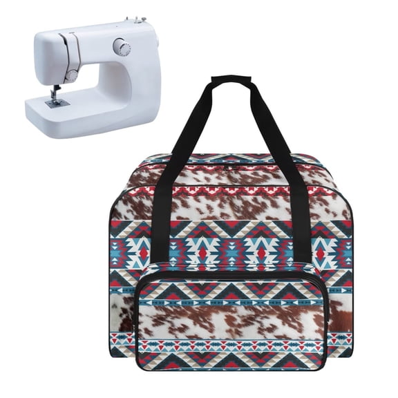 ZIATUBLES Sewing Machine Tote Bag Portable Sewing Storage Dust Bag Versatile Sewing Machine Carrying Case Portable Sewing Machine Organizer Bag, Aztec Pattern Cow Print