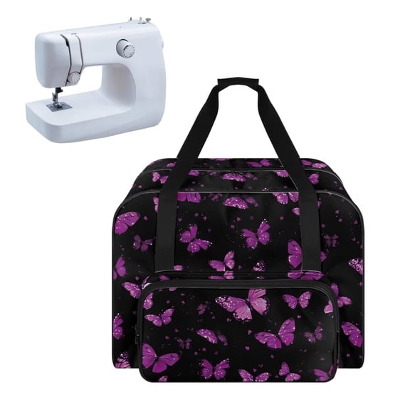ZIATUBLES Sewing Machine Tote Bag Portable Travel Tote Bag Large Capacity Sewing Machine Dust Bag with Front Storage Case Versatile Organizer Bag, Violet Butterfly Black