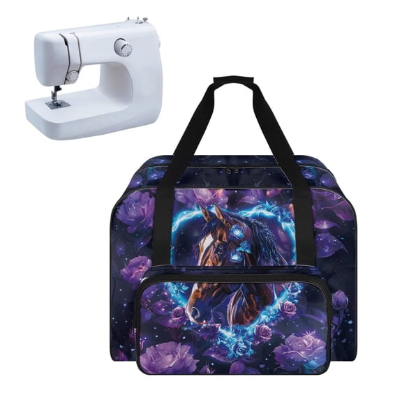 ZIATUBLES Sewing Machine Tote Bag Spacious Sewing Storage Dust Bag Versatile Sewing Machine Carrying Case Universal Sewing Machine Organizer Bag, Fantasy Horse Butterfly Heart Rose