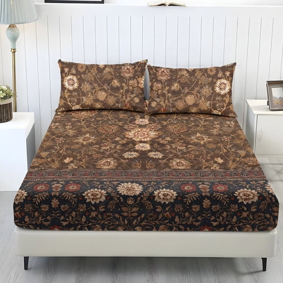 ZIATUBLES Sheet Set Twin Size, 3-Piece Bed Sheets, 1 Fitted Sheet and 2 Pillowcases, Lightweight Soft Easy Care Bedding Set with Elasticized 9.8" Pocket (Vintage Floral)