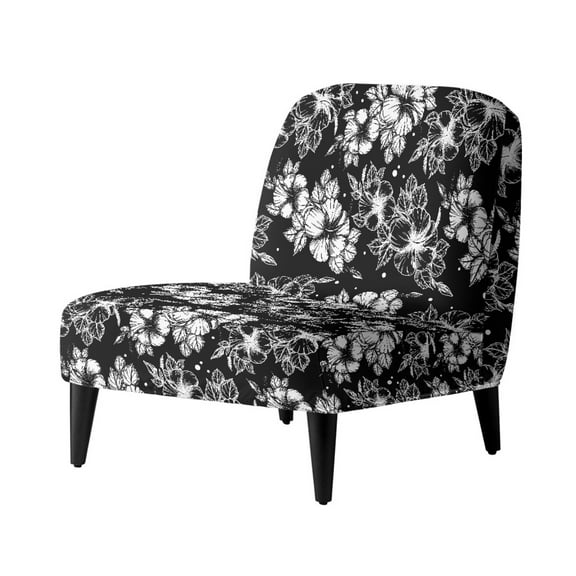 ZIATUBLES Slipper Chair Cover Stretch Accent Chair Covers without Arms Removable Furniture Protector with Elastic Bottom for Living Dining Room Home Hotel Decor, Hibiscus Flower Black