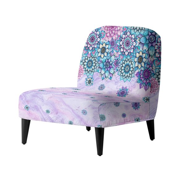ZIATUBLES Small Armless Chair Slipcover Removable Washable Accent Chair Cover Stretch Soft Slipper Chair Slipcover Furniture Decor Protector Cover, Bohemian Mandala Flower Lilac Marble