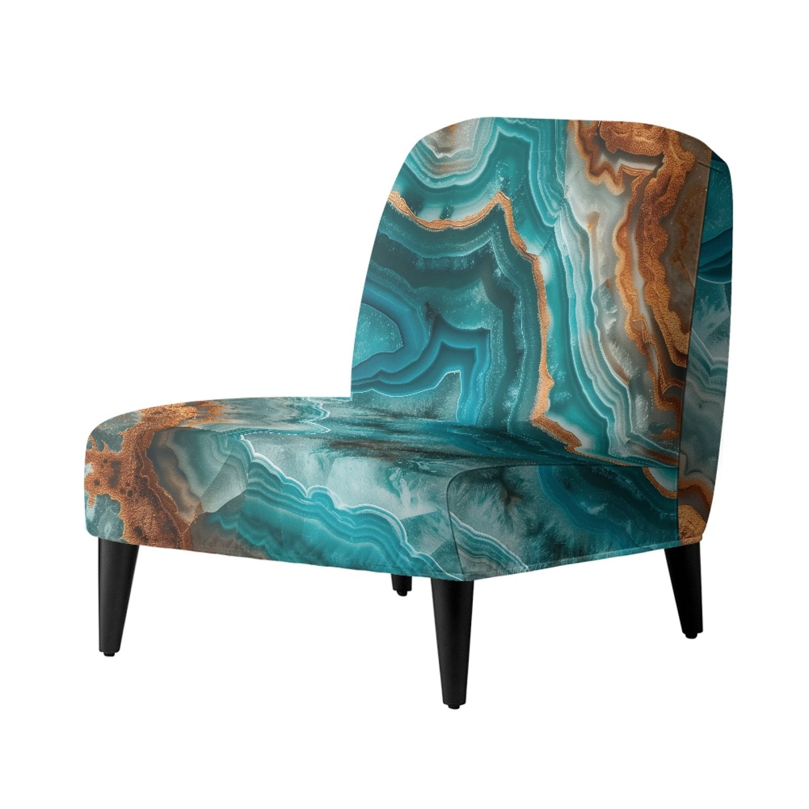 ZIATUBLES Small Armless Slipper Accent Chair Cover Slipcover Stretch Non-Slip Armless Couch Cover Washable Modern Sofa Furniture Protector Cover for Living Room, Blue Brown Marble