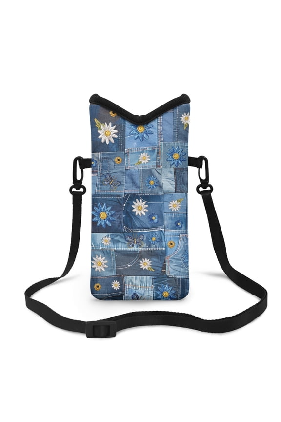 Small Crossbody Bag For Women Men Cell Phone Purse Protective Phone Bag with Hook and Loop Fastene Soft Shock Absorbing Pouch Case, 4 X 8 Inch, Patchwork Cowboy Butterfly Flower Print