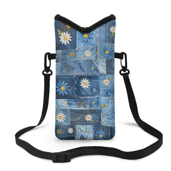 ZIATUBLES Small Crossbody Bag For Women Men Cell Phone Purse Protective Phone Bag with Hook and Loop Fastene Soft Shock Absorbing Pouch Case, 4 X 8 Inch, Patchwork Cowboy Butterfly Flower Print