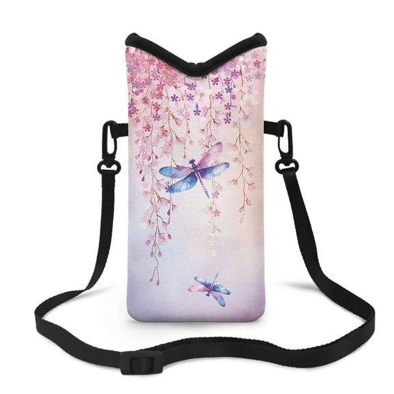 ZIATUBLES Small Crossbody Case Bag Carrying Strap Phone Pouch for Women Men Protective Cell Phone Sleeve with Hook and Loop Fastener, 4 X 8 Inch, Dragonfly Flower