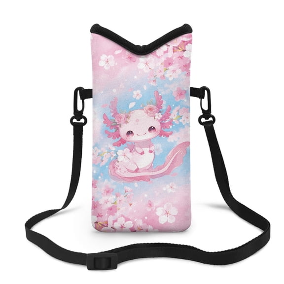 ZIATUBLES Small Crossbody Case Bag for Women Men Carrying Strap Phone Pouch Protective Cell Phone Sleeve with Hook and Loop Fastener, 4 X 8 Inch, Axolotl Cherry Flower