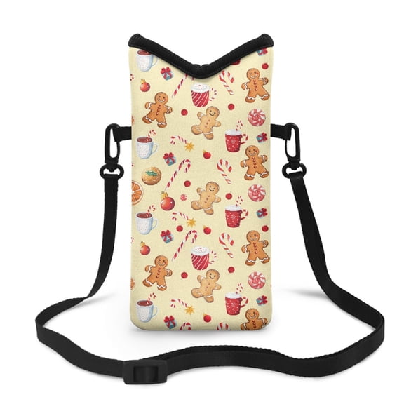 ZIATUBLES Small Crossbody Phone Bag Neoprene Portable Cellphone Sleeve Pouch Shockproof Phone Purse with Hook Loop Fastener, 4 X 8 Inch, Gingerbread Man Candy Cane Coffee Bauble