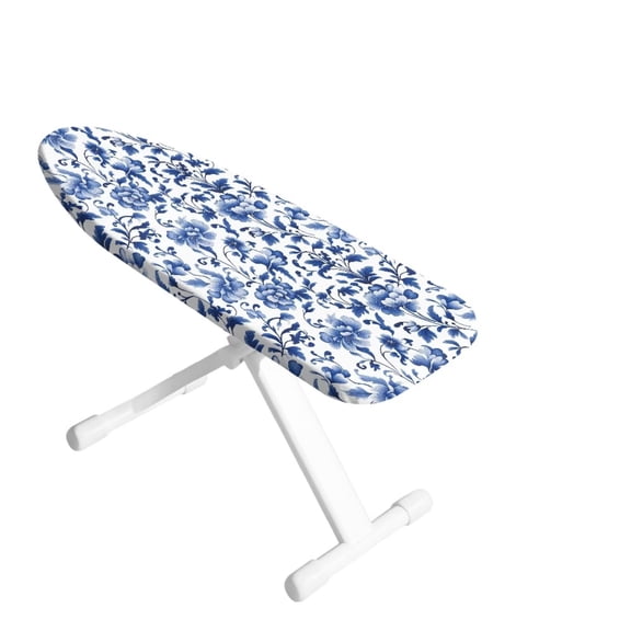 ZIATUBLES Small Ironing Board Cover with Elastic Edge and Hook-Loop Fastener, 14 x 24 Inch Polyester Covers for Tabletop Boards, Blue White Floral Printed, Easy to Clean