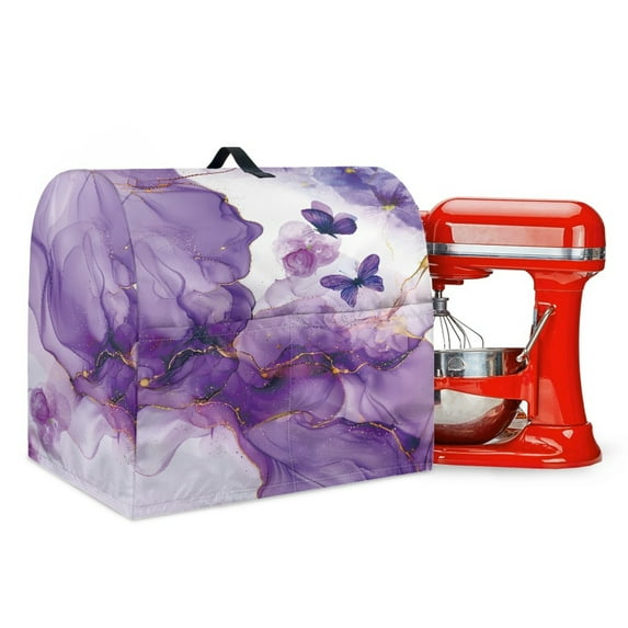 ZIATUBLES Stand Mixer Cover Waterproof Kitchen Mixer Dust Cover with Adjustable Drawstring Washable Kitchen Appliance Storage Cover for 6-8 Quart Standing Mixer, Butterfly White Violet Yellow Marble