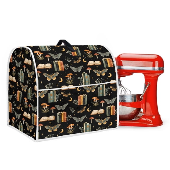 ZIATUBLES Stand Mixer Dust Cover Multi-Functional Kitchen Appliance Decor Cover with Front Pockets and Carry Handle Compatible with 4.5-5 Quart, Butterfly Book Mushroom Moon