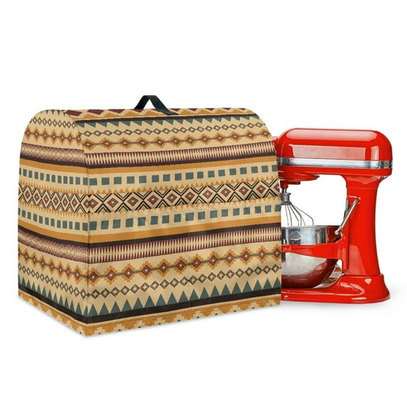 ZIATUBLES Stand Mixer Dust Cover Multi-Functional Kitchen Mixer Cover with Top Handle and Front Pockets for Extra Accessories Tribal Patchwork Khaki Pattern Waterproof Kitchen Mixer Accessories