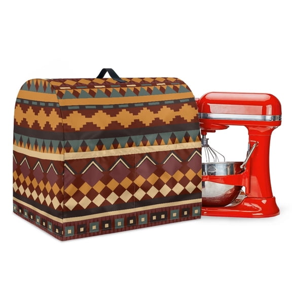 ZIATUBLES Stand Mixer Dust Cover Tribal Patchwork Pattern Brown Print Portable Kitchen Mixer Cover with Top Handle for 6-8 Quart Easy to Clean Washable Kitchen Mixer Accessories