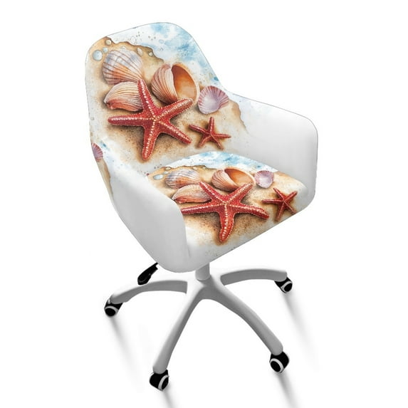 ZIATUBLES Starfish Shell Print Curved Back Chair Slipcover Stretchable Kitchen Dining Chair Cover Removable Contoured Swivel Accent Chair Protector for Dining Living Room