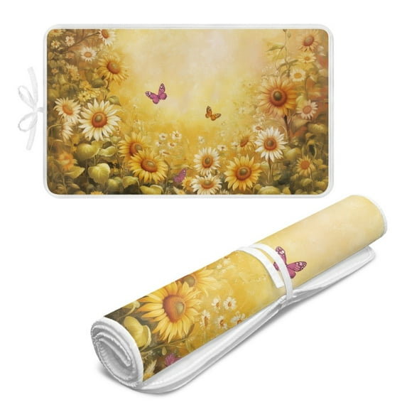 ZIATUBLES Sunflower Butterfly Print Foldable Ironing Pad Blanket Lightweight Portable Travel Mat Ironing Board Alternative Cover for Apartment, RV, Laundry, 31.5" x 19.6"