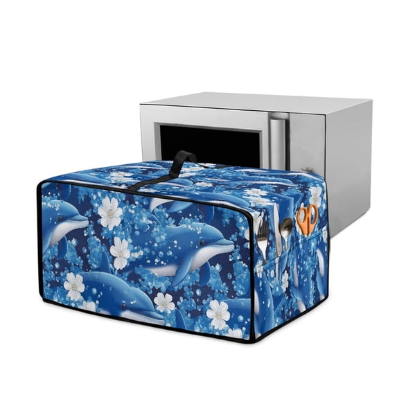 ZIATUBLES Toaster Oven Cover Decorative Kitchen Appliance Dust Cover Stain Resistant Countertop Organizer with Top Handle, Machine Washable, Size L, Dolphin Flower