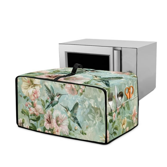 ZIATUBLES Toaster Oven Cover Stain Resistant Kitchen Countertop Appliance Dust Cover Large Size Appliance Protector Storage Bag with Side Pocket, 22.5" x 18.5" x 13", Hummingbird Hibiscus