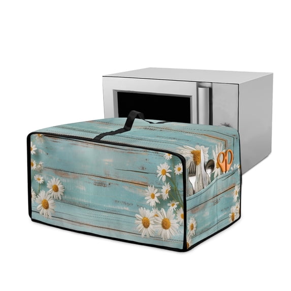 ZIATUBLES Toaster Oven Cover Stain Resistant Kitchen Countertop Appliance Dust Cover Small Size Appliance Protector Storage Bag with Side Pocket, 18.5" x 14.5" x 9", Daisy Pale Blue Wood Grain
